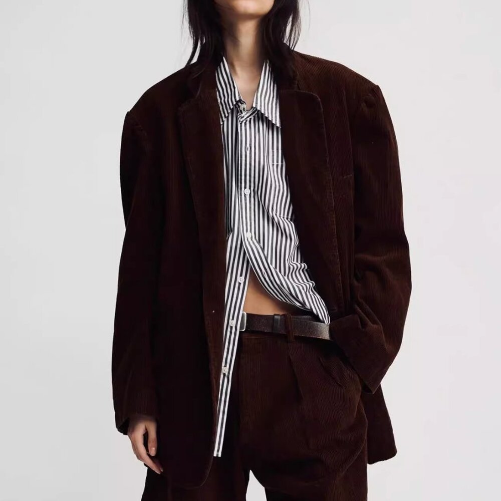 NWT Denimist Deconstructed Blazer - Brown Corduroy Cafe Oversized Retro
